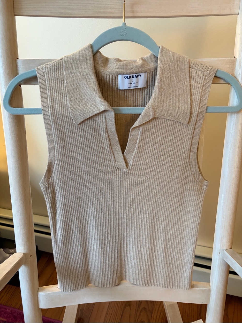 Old Navy Beige Ribbed Sleeveless Polo Tank Top